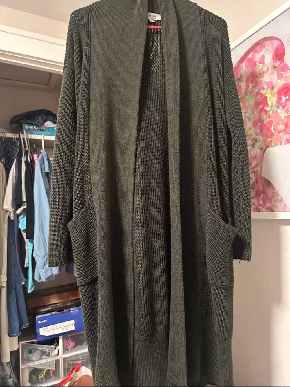 Kenneth Cole Reaction Olive Green Longline Open-Front Cardigan